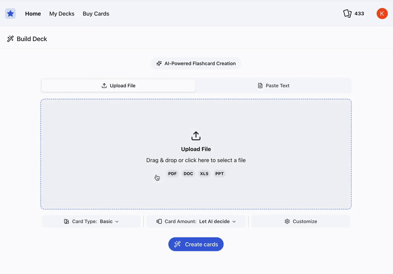 File upload interface