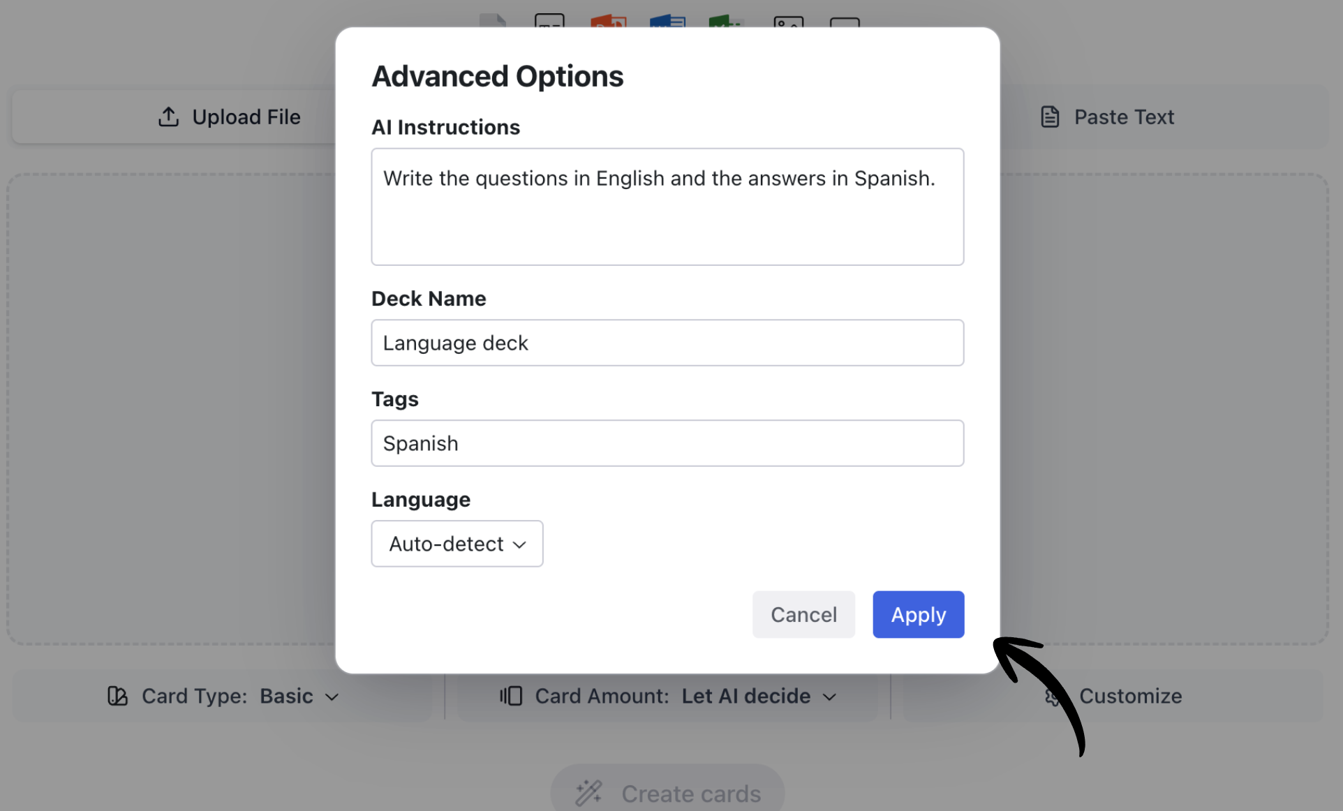 Select your prefered settings